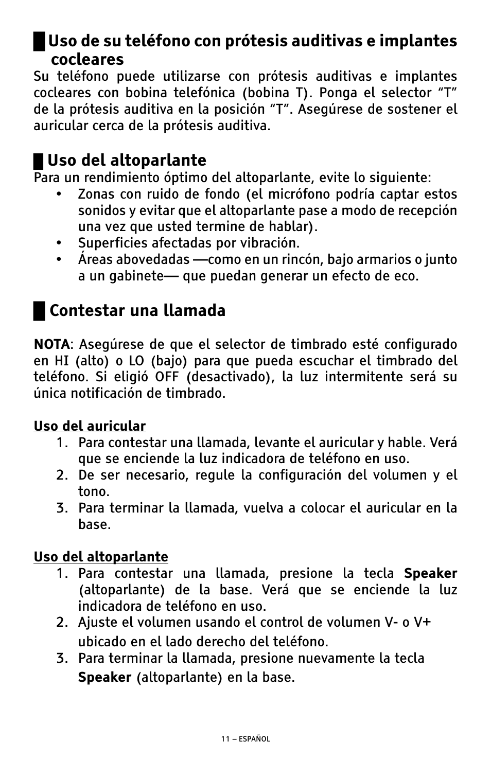 Uso del altoparlante, Contestar una llamada | ClearSounds CSC500 User Manual | Page 31 / 60