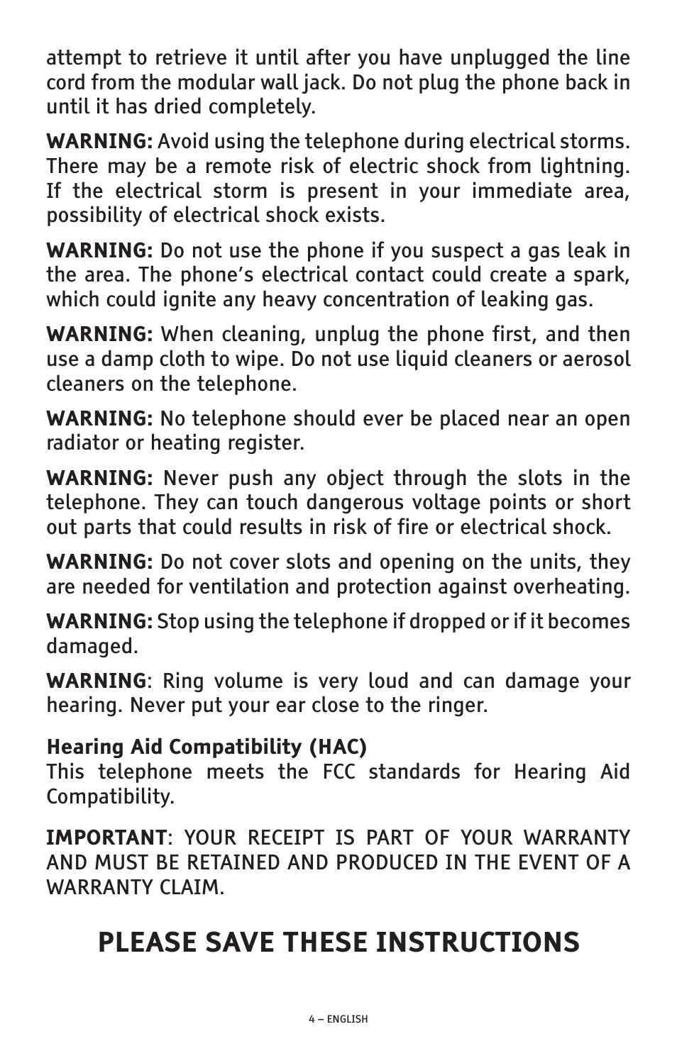 Please save these instructions | ClearSounds CSC500 User Manual | Page 4 / 60