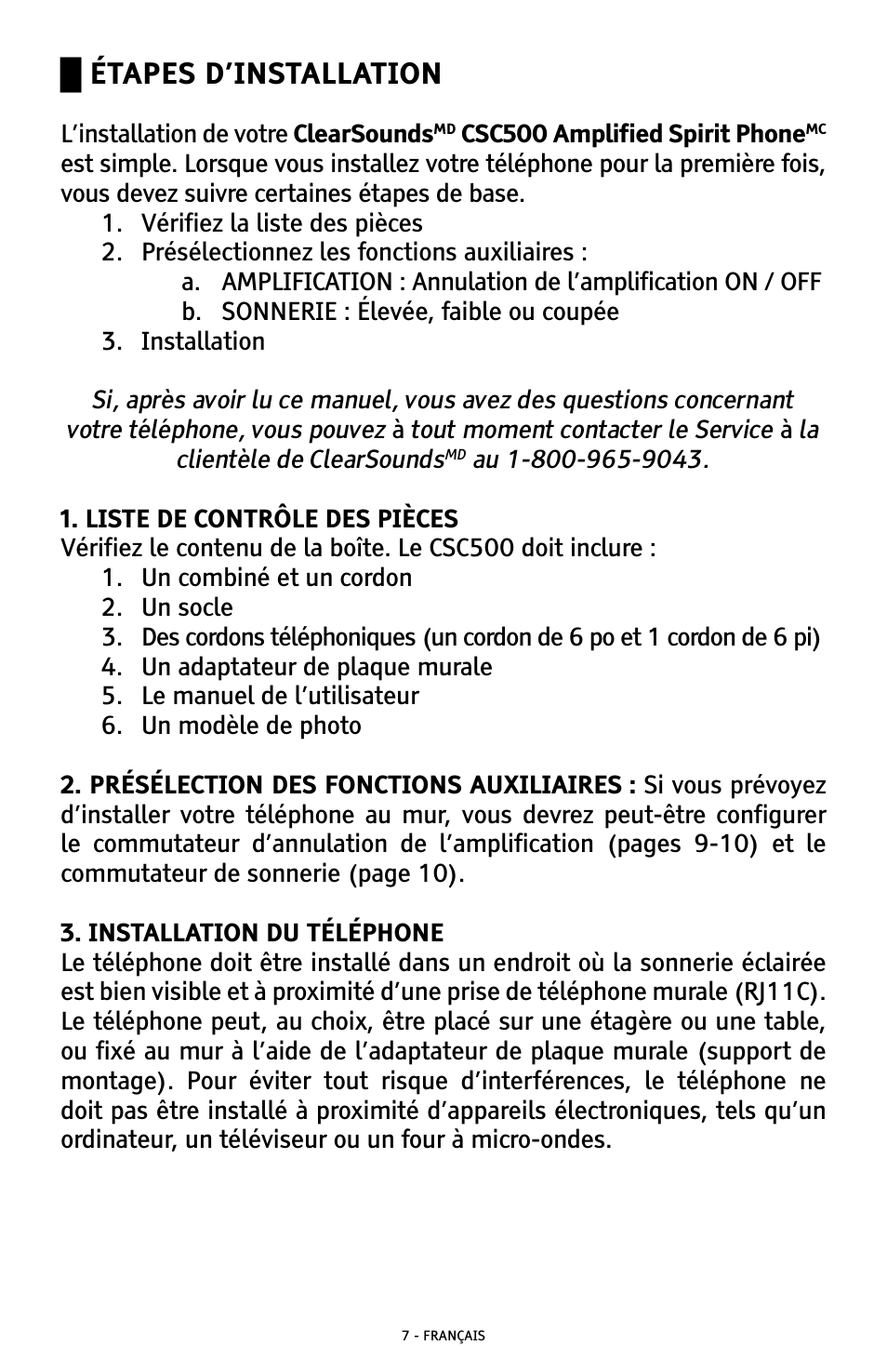 Étapes d’installation | ClearSounds CSC500 User Manual | Page 47 / 60