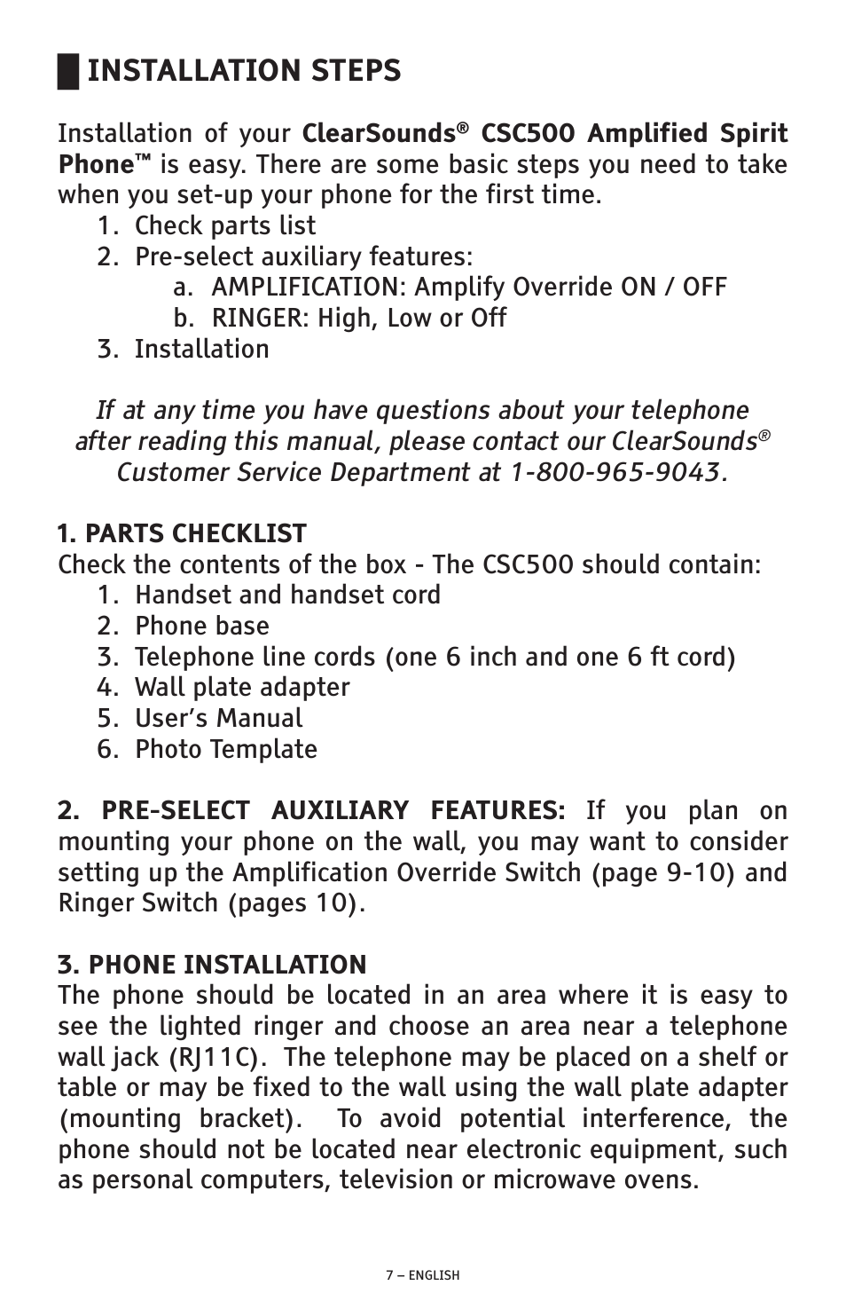 Installation steps | ClearSounds CSC500 User Manual | Page 7 / 60