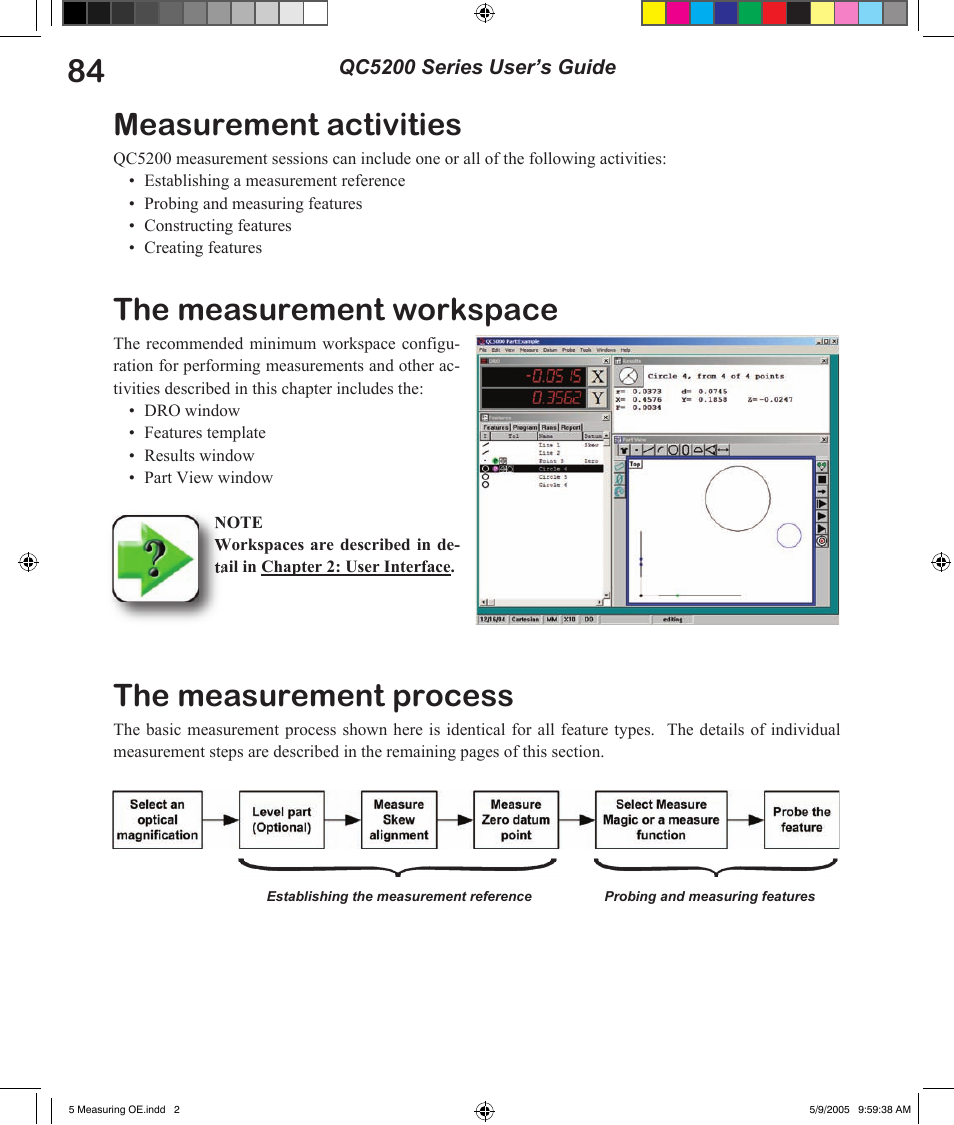 Measurement activities, The measurement workspace, The measurement process | HEIDENHAIN IK 5294 User Manual | Page 104 / 341