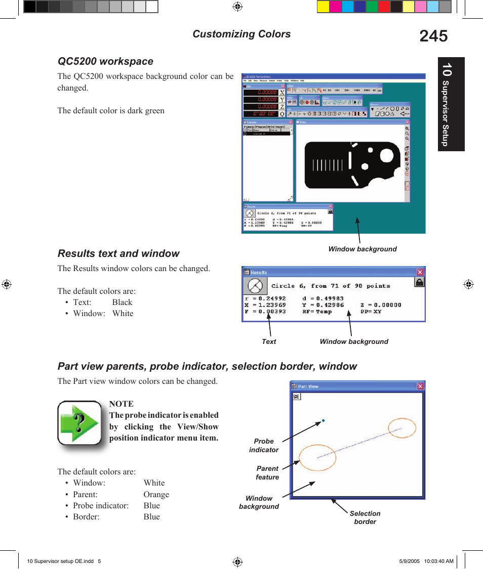 Qc5200 workspace, Results text and window, Customizing colors | HEIDENHAIN IK 5294 User Manual | Page 265 / 341
