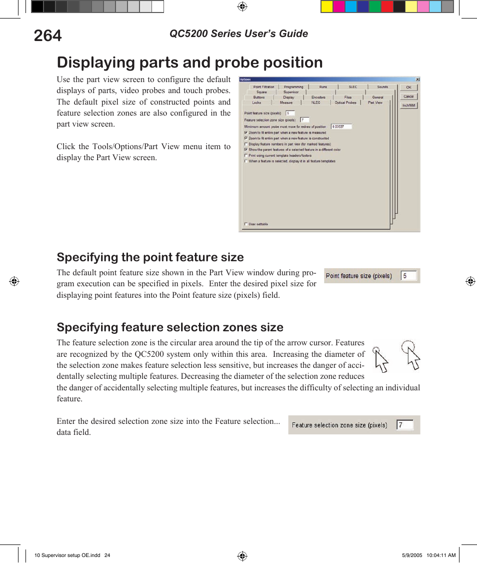 Displaying parts and probe position, Specifying the point feature size, Specifying feature selection zones size | HEIDENHAIN IK 5294 User Manual | Page 284 / 341