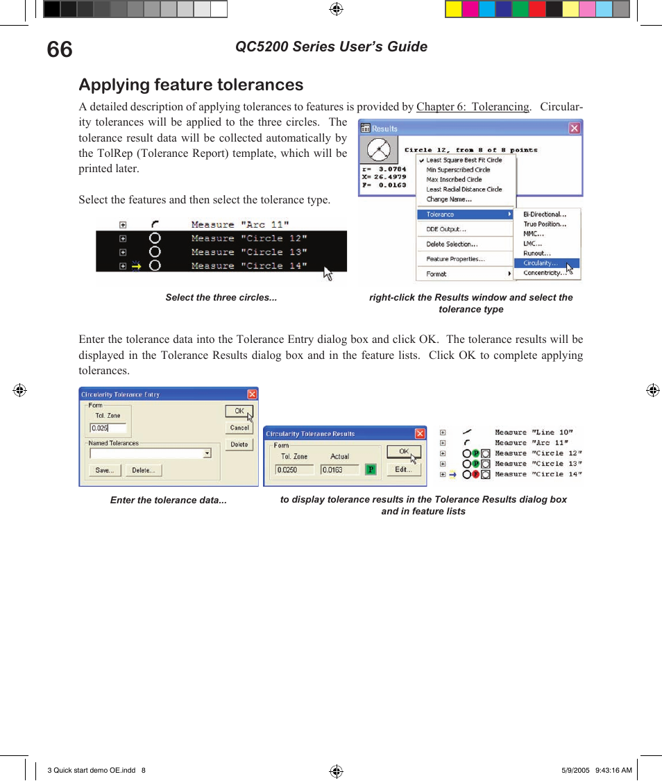 Applying feature tolerances, Qc5200 series user’s guide | HEIDENHAIN IK 5294 User Manual | Page 86 / 341