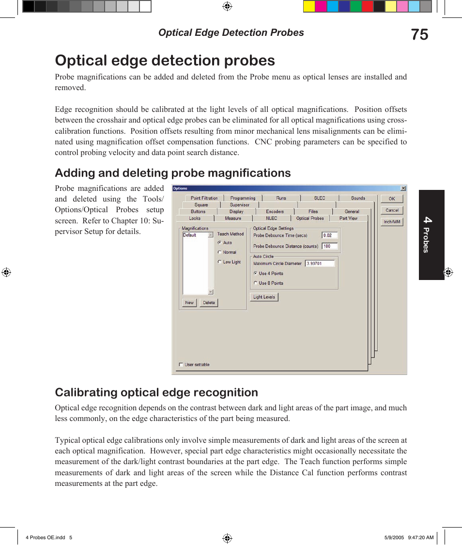 Optical edge detection probes, Adding and deleting probe magnifications, Calibrating optical edge recognition | HEIDENHAIN IK 5294 User Manual | Page 95 / 341