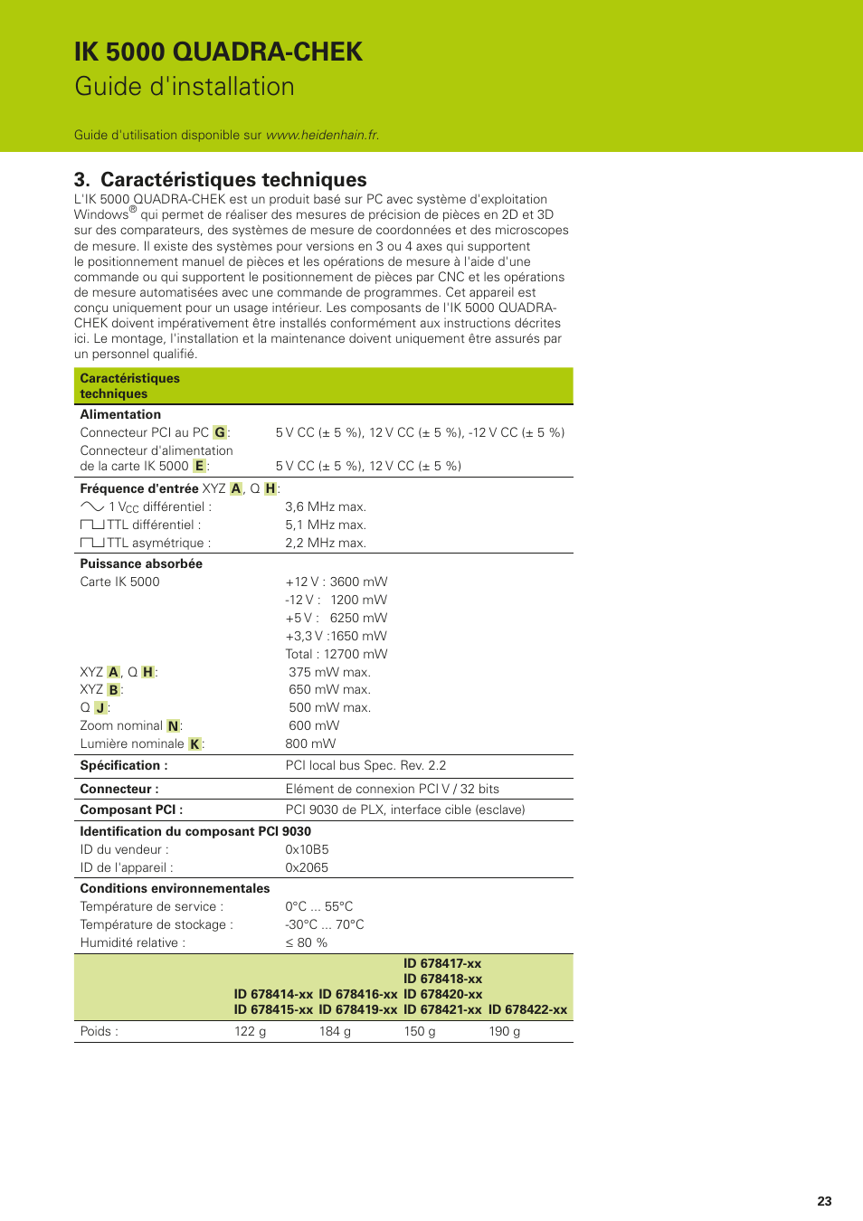 Caractéristiques techniques, Ik 5000 quadra-chek guide d'installation | HEIDENHAIN IK 5294 Installation User Manual | Page 23 / 98