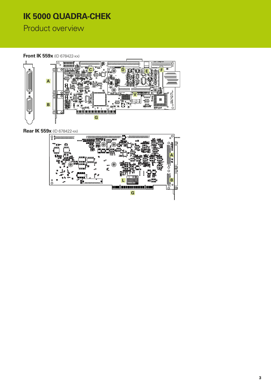 Ik 5000 quadra-chek, Product overview, Front ik 559x | Rear ik 559x | HEIDENHAIN IK 5294 Installation User Manual | Page 3 / 98