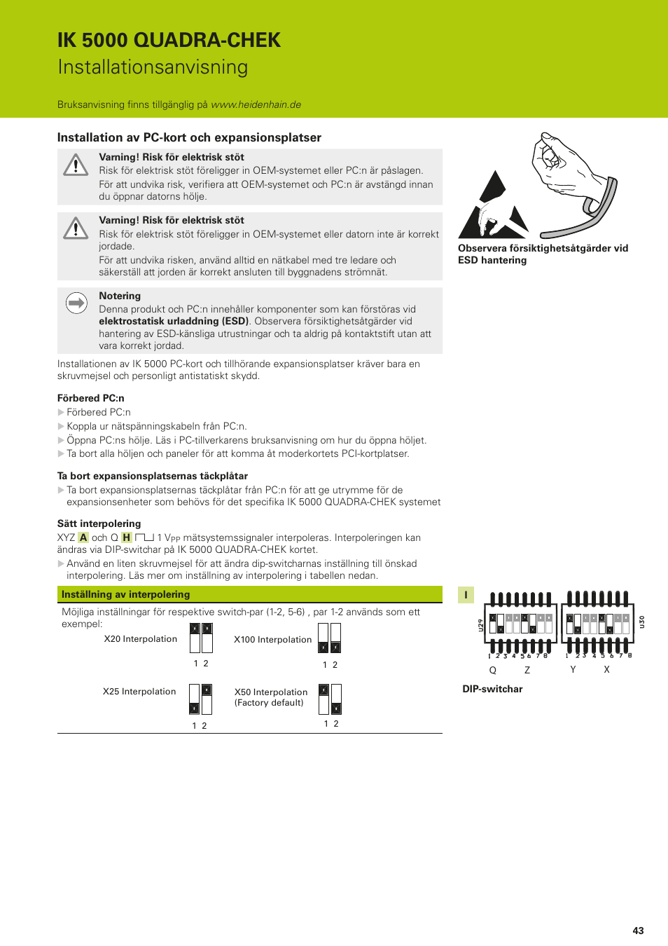 Ik 5000 quadra-chek installationsanvisning | HEIDENHAIN IK 5294 Installation User Manual | Page 43 / 98