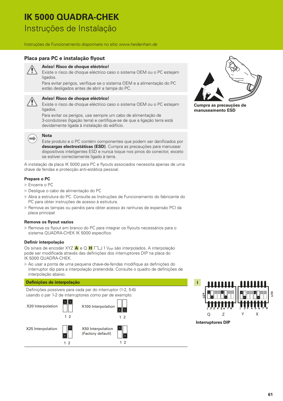 Ik 5000 quadra-chek instruções de instalação | HEIDENHAIN IK 5294 Installation User Manual | Page 61 / 98