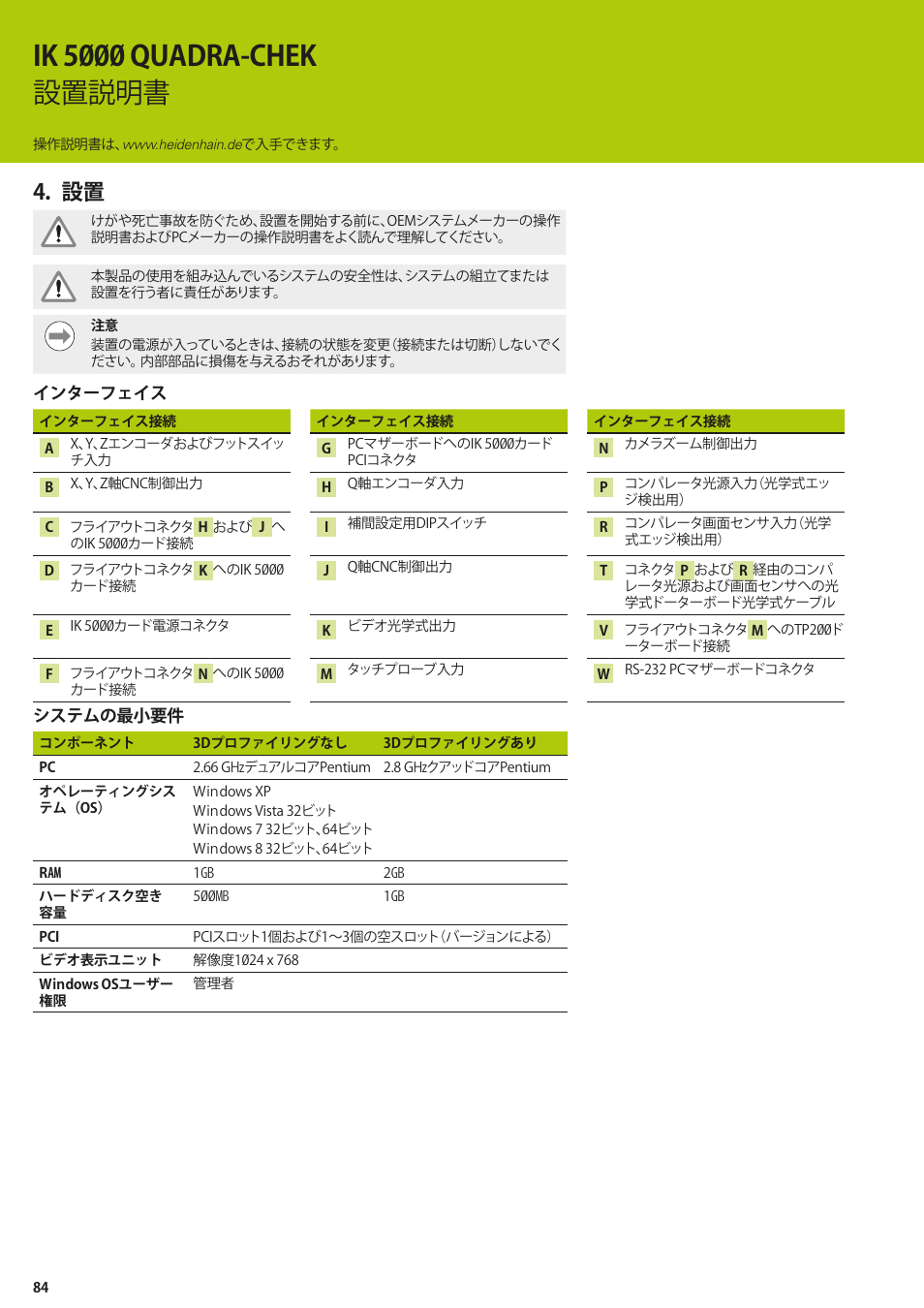 Ik 5000 quadra-chek 設置説明書 | HEIDENHAIN IK 5294 Installation User Manual | Page 84 / 98