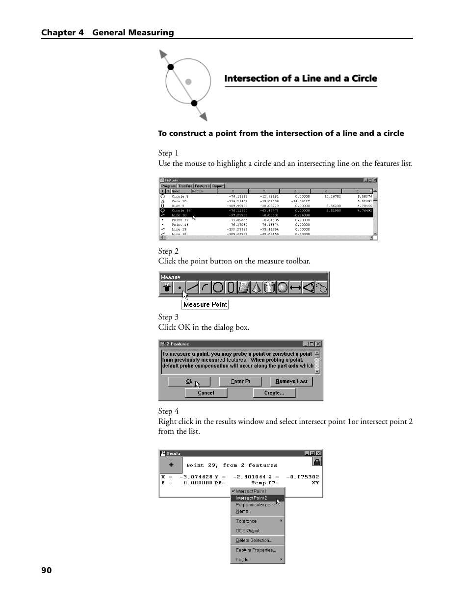 To construct a point from the intersection of a li | HEIDENHAIN IK 5293 User Manual | Page 104 / 407