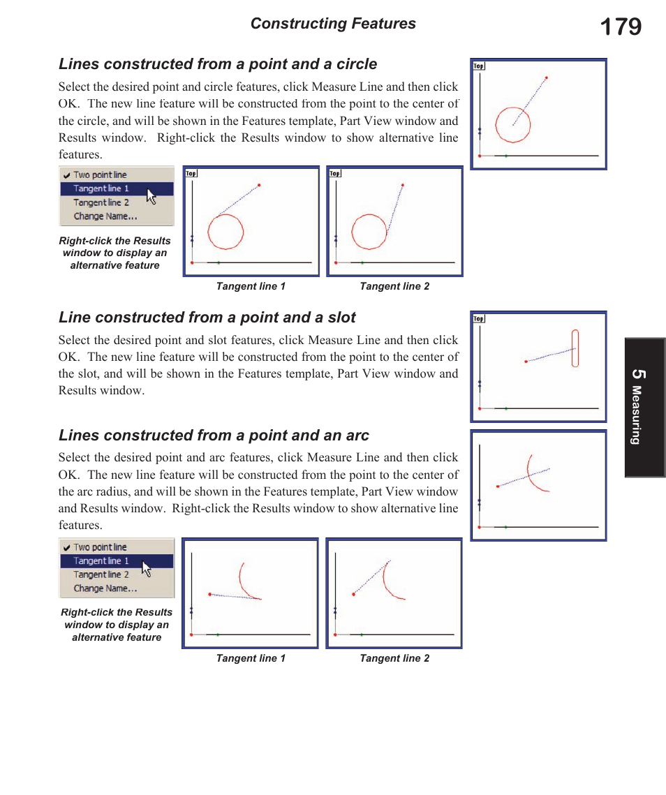 Lines constructed from a point and a circle, Line constructed from a point and a slot, Lines constructed from a point and an arc | Constructing features | HEIDENHAIN IK 5494-2D User Manual | Page 201 / 411