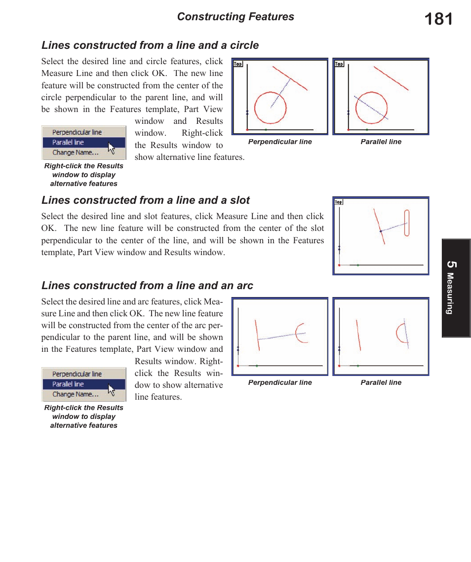 Lines constructed from a line and a circle, Lines constructed from a line and a slot, Lines constructed from a line and an arc | Constructing features | HEIDENHAIN IK 5494-2D User Manual | Page 203 / 411