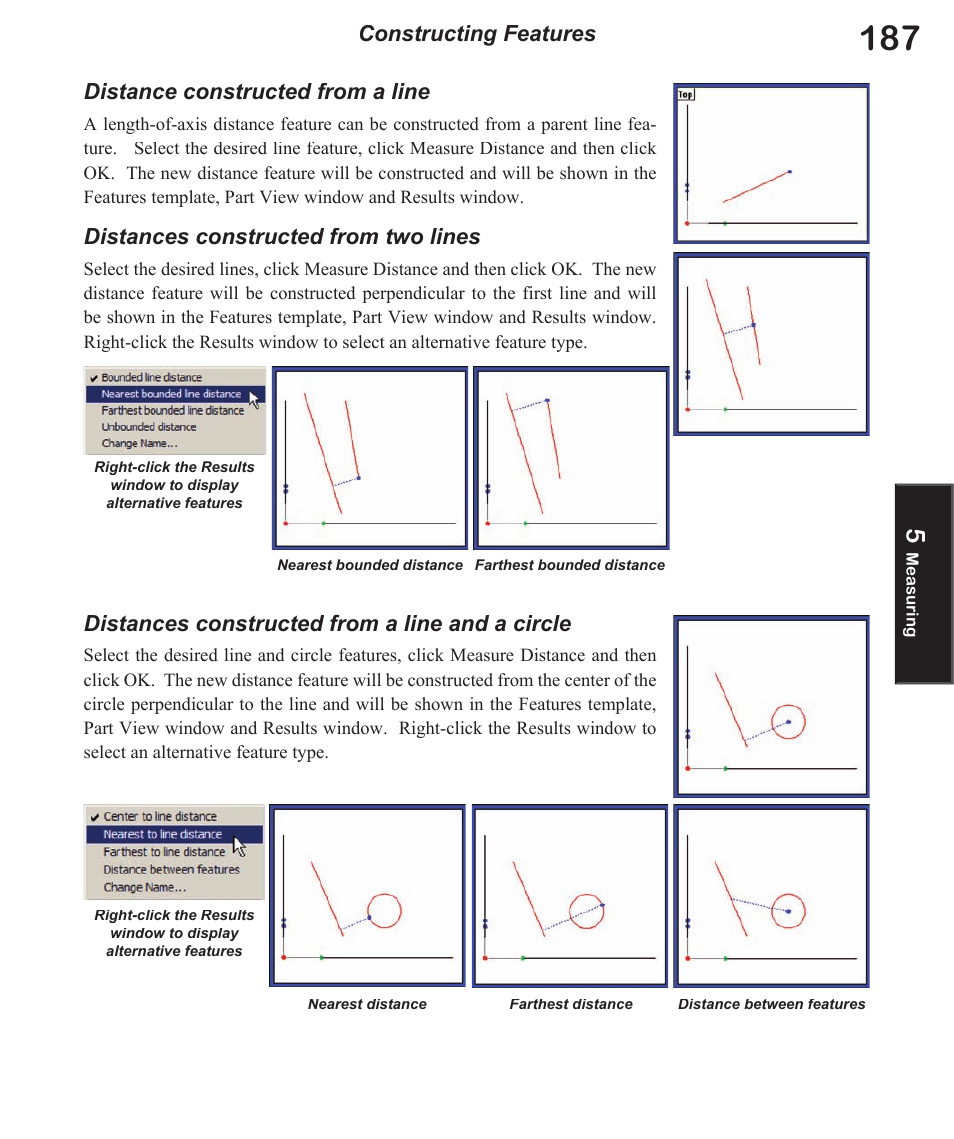 Distance constructed from a line, Distances constructed from two lines, Distances constructed from a line and a circle | Constructing features | HEIDENHAIN IK 5494-2D User Manual | Page 209 / 411