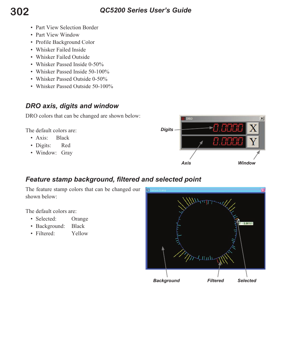 Qc5200 series user’s guide, Dro axis, digits and window | HEIDENHAIN IK 5494-2D User Manual | Page 324 / 411