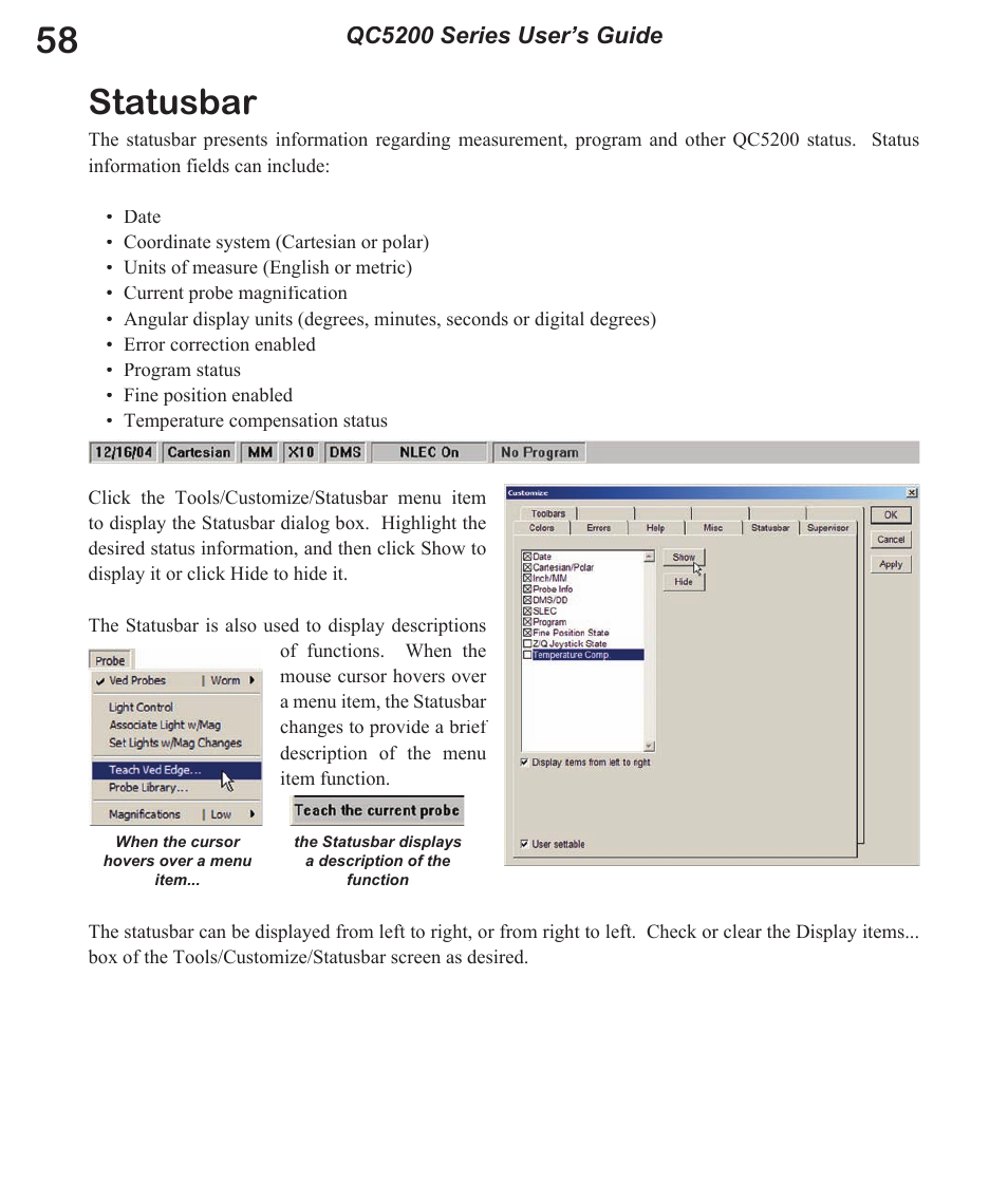 Statusbar, Qc5200 series user’s guide | HEIDENHAIN IK 5494-2D User Manual | Page 80 / 411