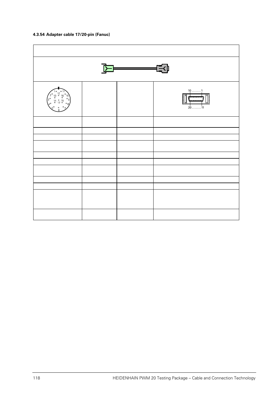 54 adapter cable 17/20-pin (fanuc) | HEIDENHAIN PWM 20 User Manual | Page 117 / 163