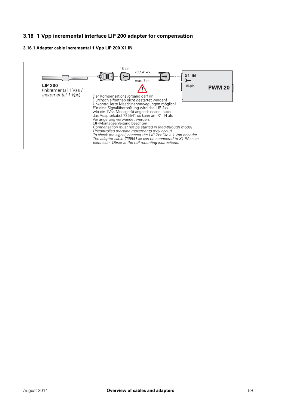 1 adapter cable incremental 1 vpp lip 200 x1 in | HEIDENHAIN PWM 20 User Manual | Page 58 / 163