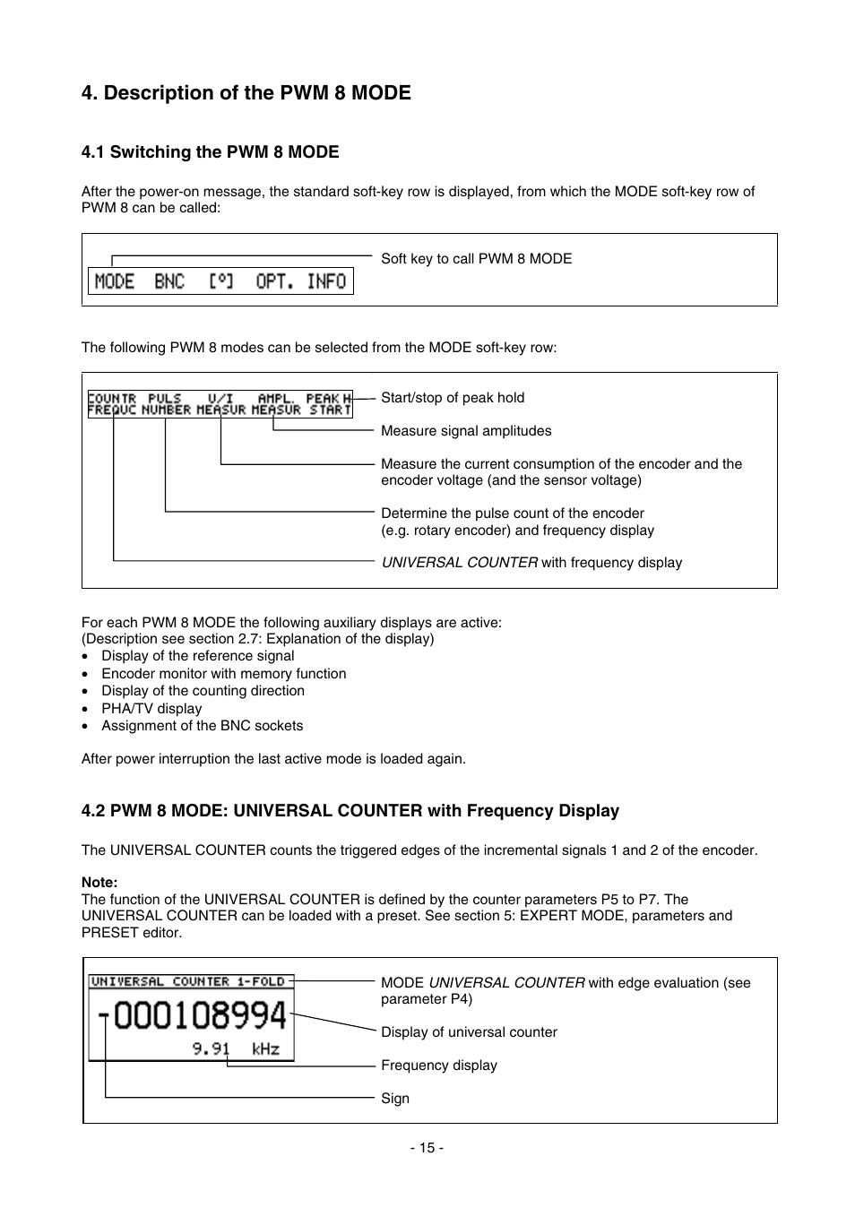 Description of the pwm 8 mode, 1 switching the pwm 8 mode | HEIDENHAIN PWM 8 User Manual | Page 15 / 90