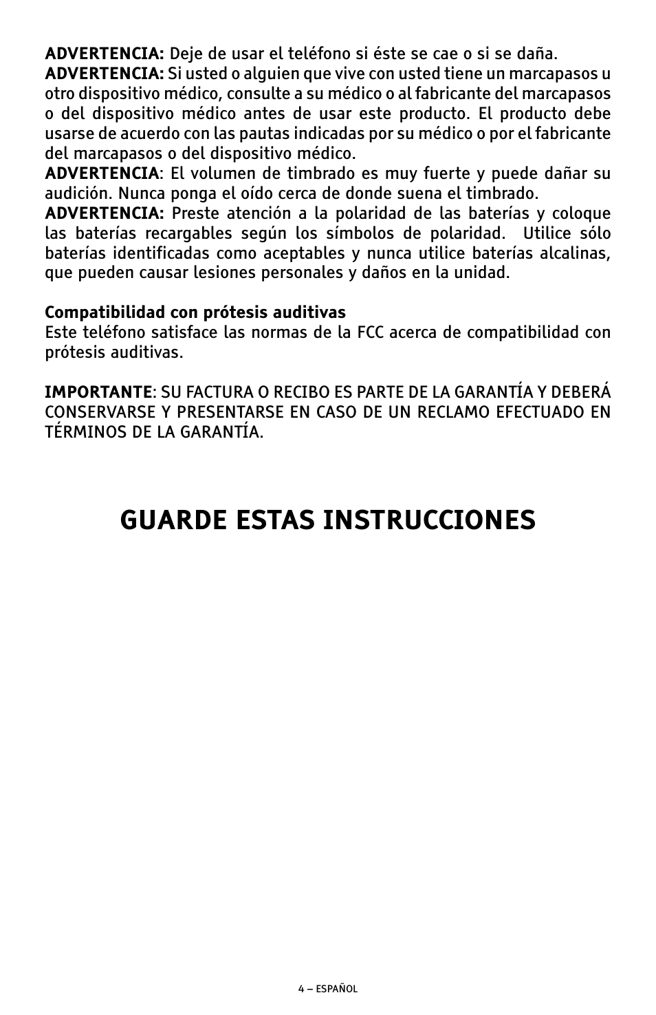 Guarde estas instrucciones | ClearSounds A300E User Manual | Page 24 / 60