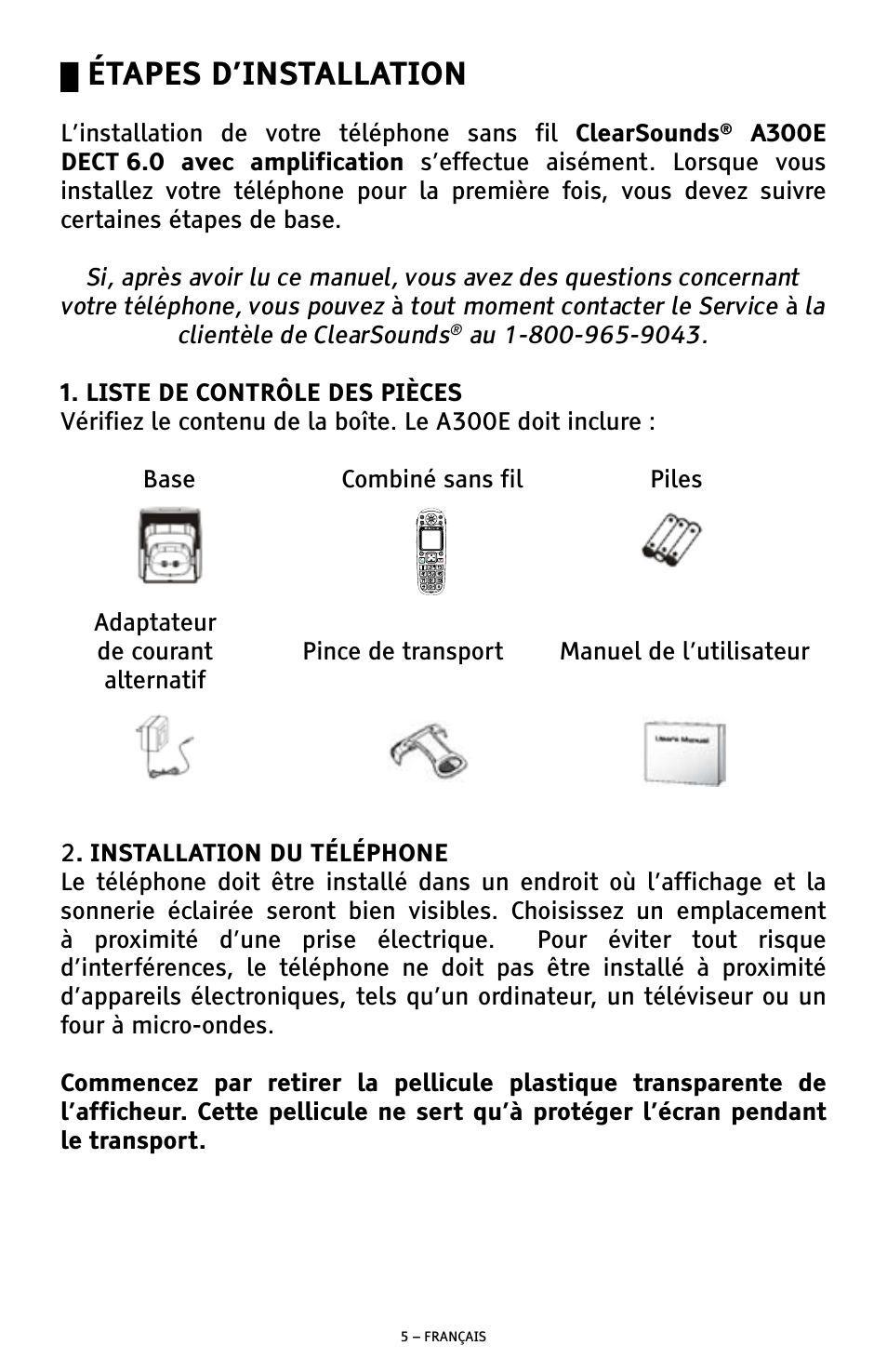 Étapes d’installation | ClearSounds A300E User Manual | Page 45 / 60