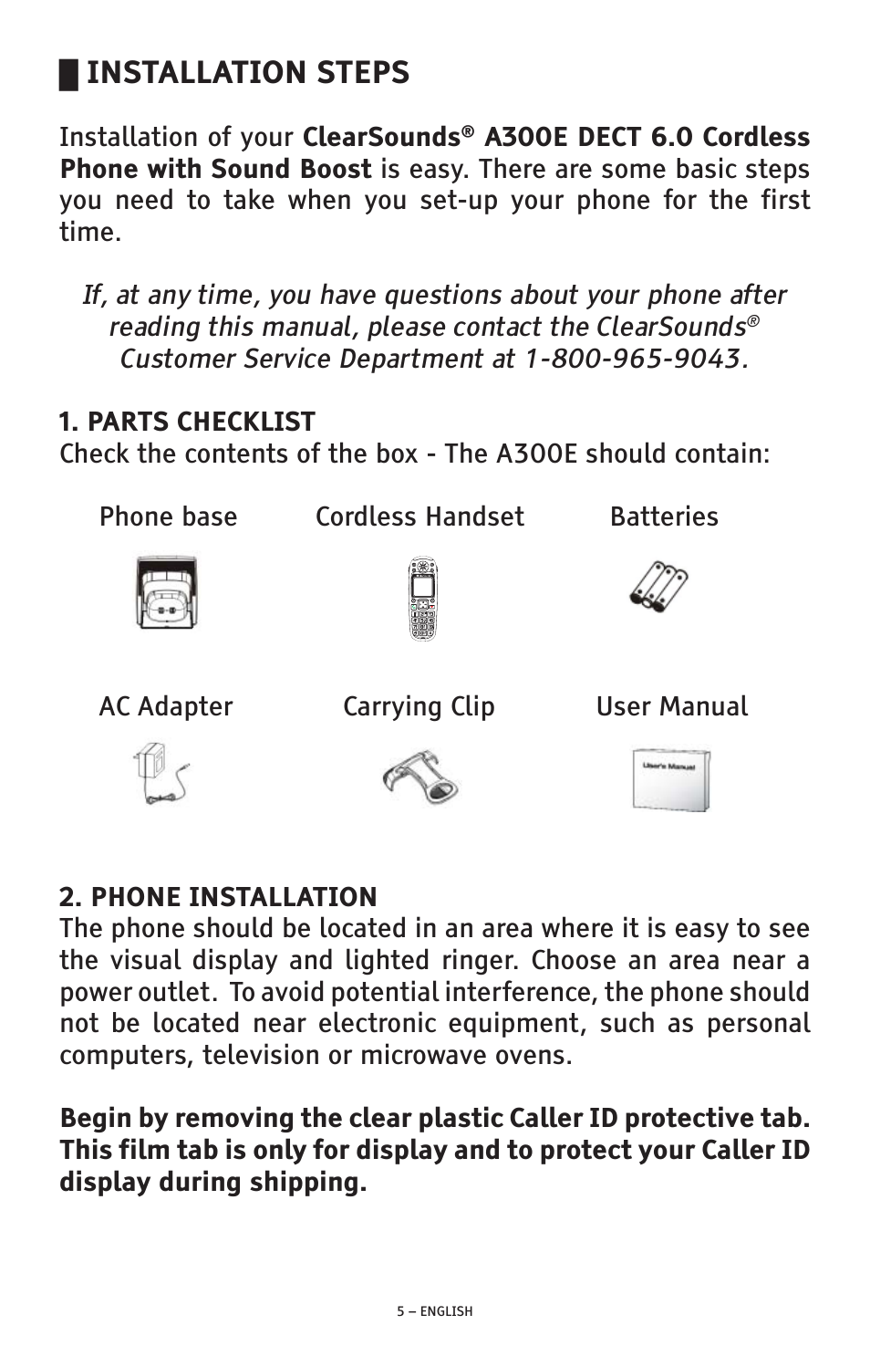 Installation steps | ClearSounds A300E User Manual | Page 5 / 60