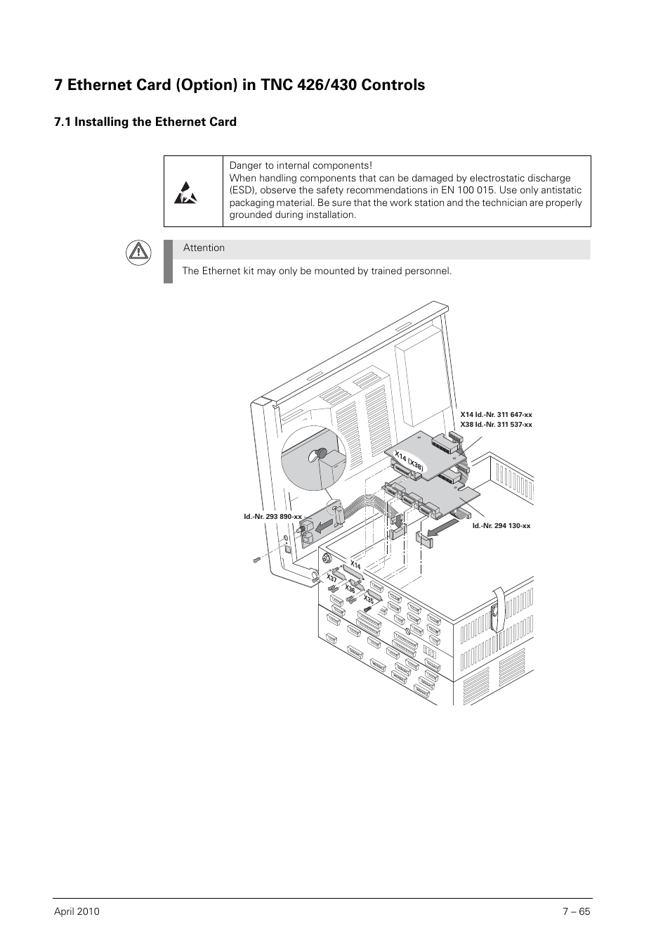 7 ethernet card (option) in tnc 426/430 controls, 1 installing the ethernet card, Ethernet card (option) in tnc 426/430 controls | Installing the ethernet card | HEIDENHAIN SHB Data Interfaces for HEIDENHAIN User Manual | Page 64 / 100