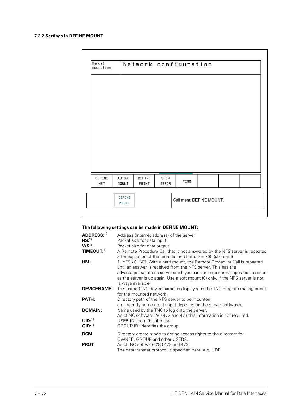 2 settings in define mount, Settings in define mount | HEIDENHAIN SHB Data Interfaces for HEIDENHAIN User Manual | Page 71 / 100