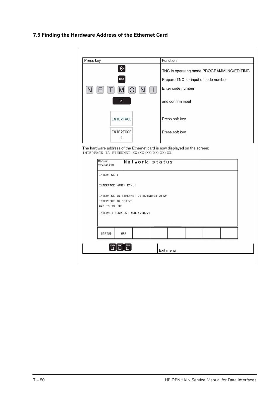 Finding the hardware address of the ethernet card | HEIDENHAIN SHB Data Interfaces for HEIDENHAIN User Manual | Page 79 / 100