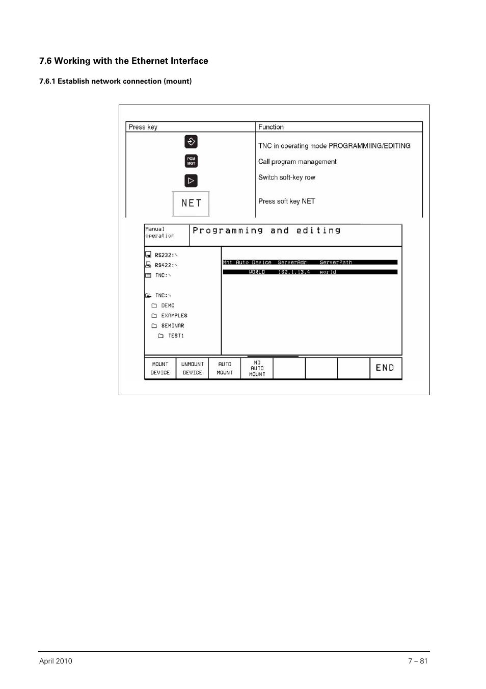 6 working with the ethernet interface, 1 establish network connection (mount), Working with the ethernet interface 7.6.1 | Establish network connection (mount) | HEIDENHAIN SHB Data Interfaces for HEIDENHAIN User Manual | Page 80 / 100