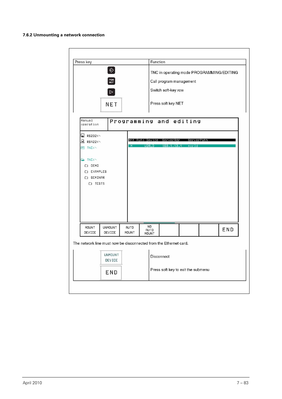 2 unmounting a network connection, Unmounting a network connection | HEIDENHAIN SHB Data Interfaces for HEIDENHAIN User Manual | Page 82 / 100