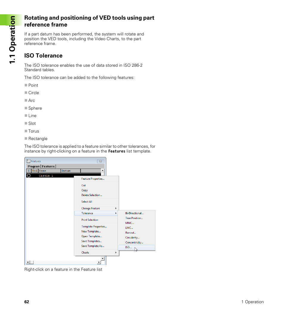 Iso tolerance, 1 oper ation | HEIDENHAIN IK 5000 Addendum User Manual | Page 62 / 100