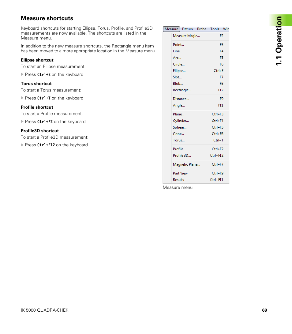 Measure shortcuts, 1 oper ation | HEIDENHAIN IK 5000 Addendum User Manual | Page 69 / 100