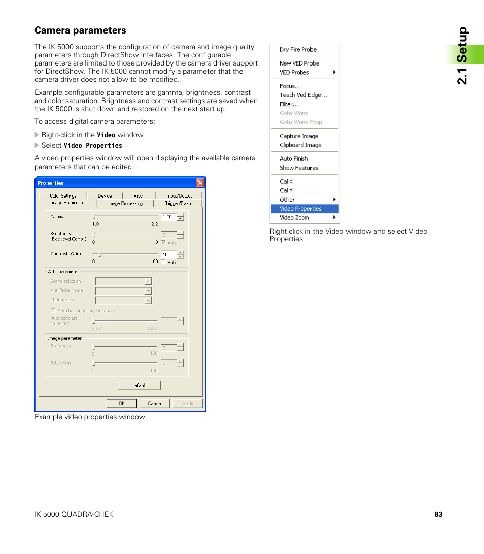 Camera parameters, 1 set u p | HEIDENHAIN IK 5000 Addendum User Manual | Page 83 / 100