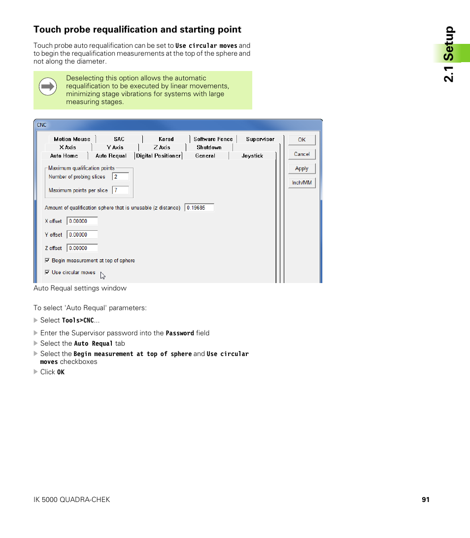 Touch probe requalification and starting point, 1 set u p | HEIDENHAIN IK 5000 Addendum User Manual | Page 91 / 100