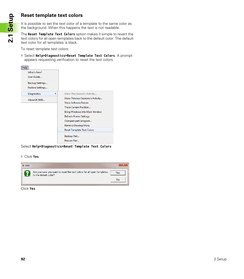 Reset template text colors, 1 set u p | HEIDENHAIN IK 5000 Addendum User Manual | Page 92 / 100