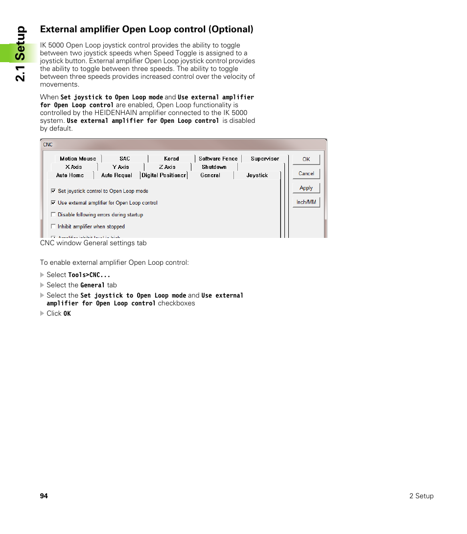 External amplifier open loop control (optional), 1 set u p | HEIDENHAIN IK 5000 Addendum User Manual | Page 94 / 100
