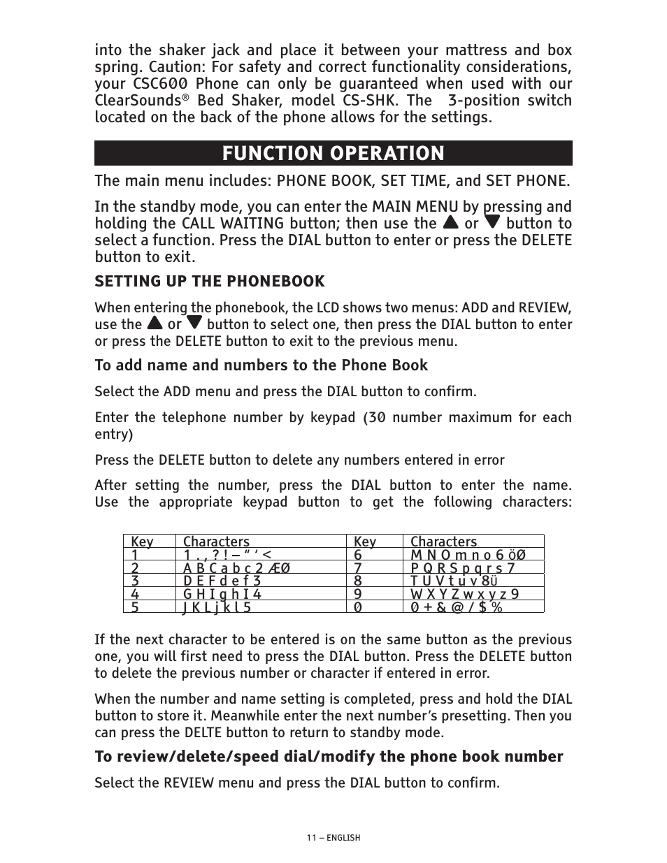 Function operation | ClearSounds CSC600 User Manual | Page 11 / 22