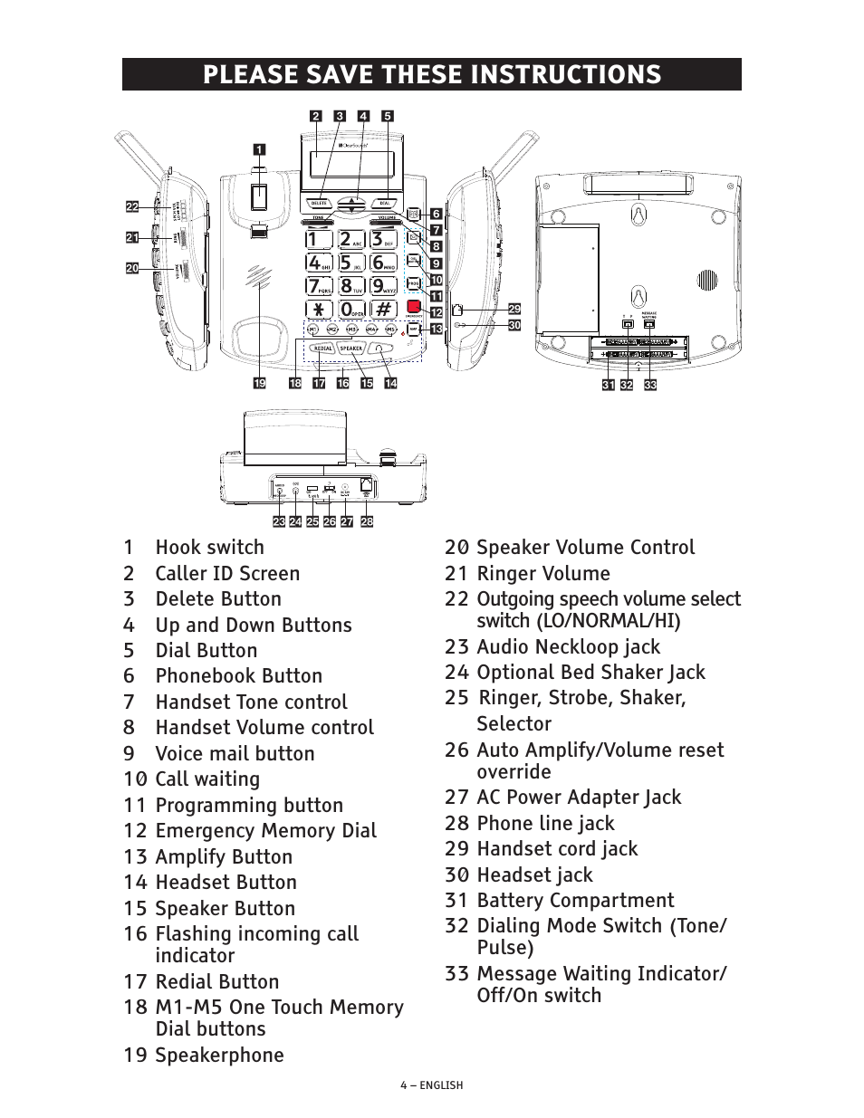 Please save these instructions | ClearSounds CSC600 User Manual | Page 4 / 22