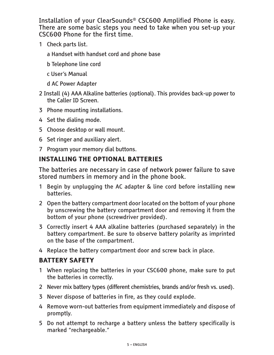 ClearSounds CSC600 User Manual | Page 5 / 22