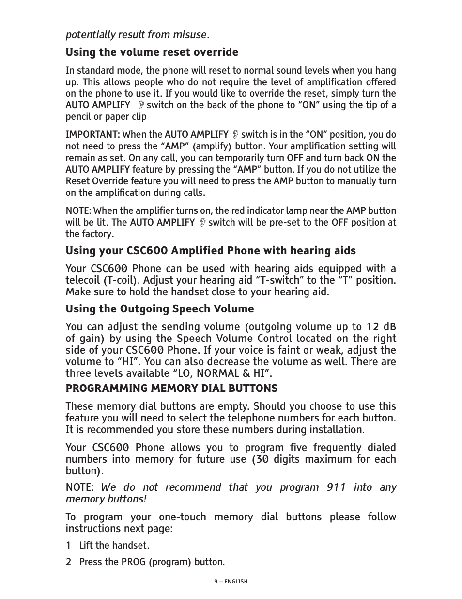 ClearSounds CSC600 User Manual | Page 9 / 22
