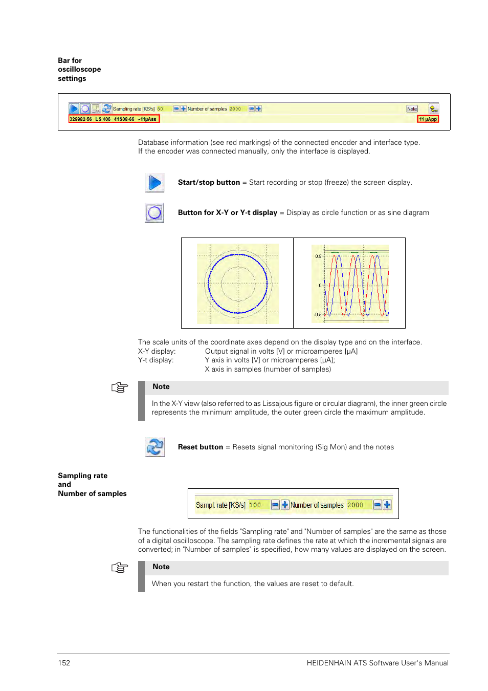Bar for oscilloscope settings, Sampling rate and number of samples | HEIDENHAIN PWM 20 User Manual | Page 149 / 244
