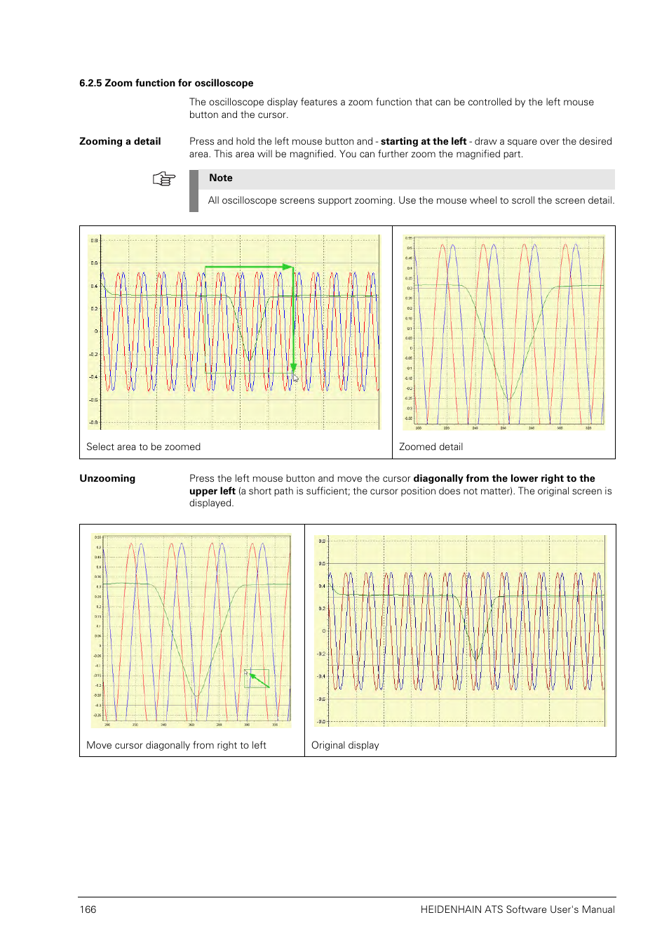 5 zoom function for oscilloscope, Zooming a detail, Unzooming | HEIDENHAIN PWM 20 User Manual | Page 163 / 244