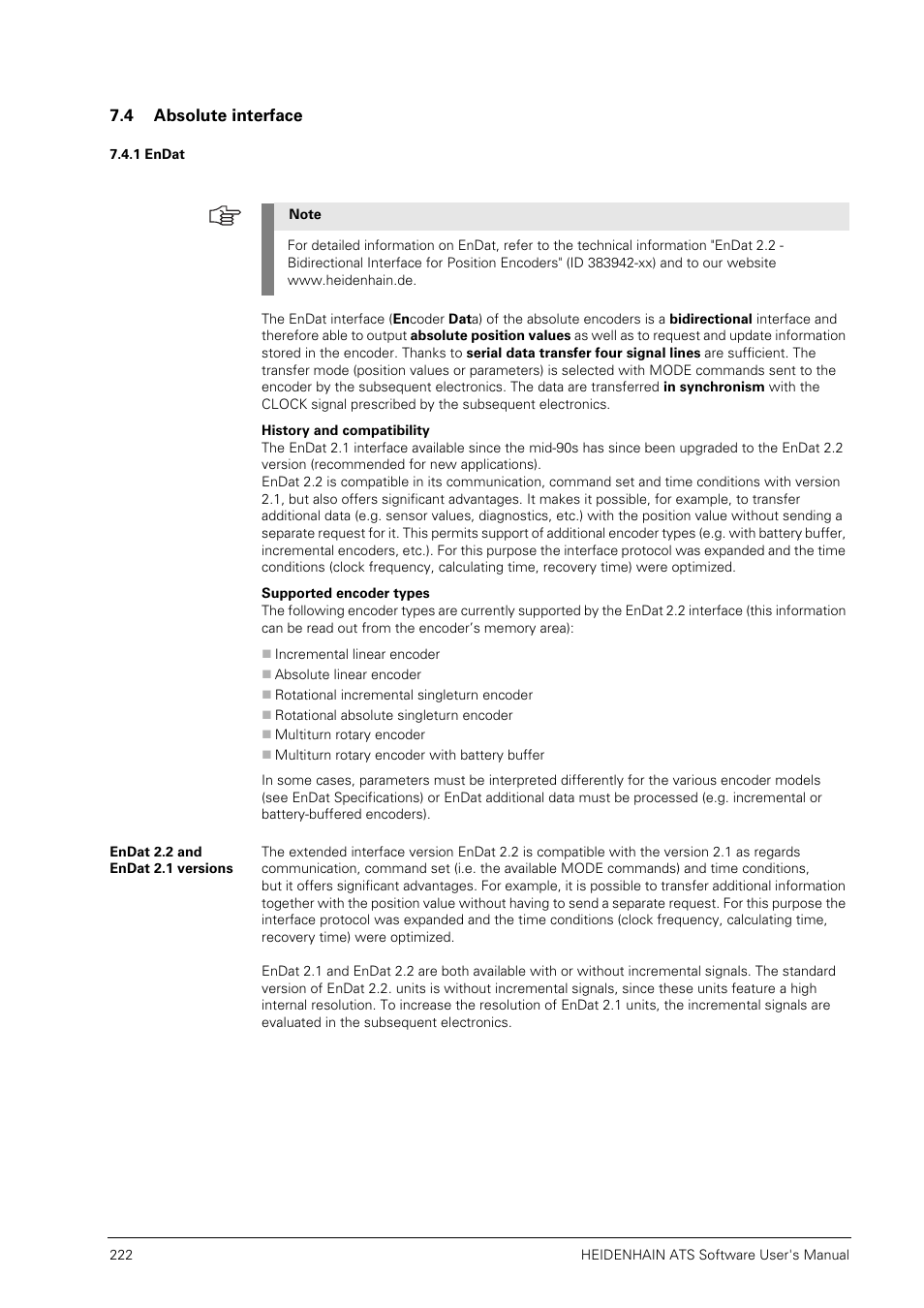 4 absolute interface, 1 endat, Endat 2.2 and endat 2.1 versions | HEIDENHAIN PWM 20 User Manual | Page 221 / 244