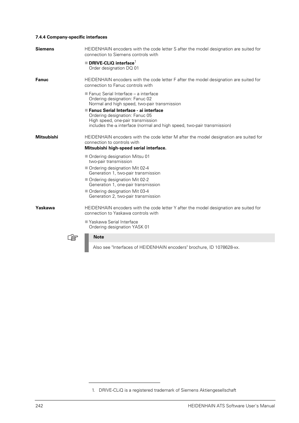 4 company-specific interfaces, Siemens, Fanuc | Mitsubishi, Yaskawa | HEIDENHAIN PWM 20 User Manual | Page 241 / 244