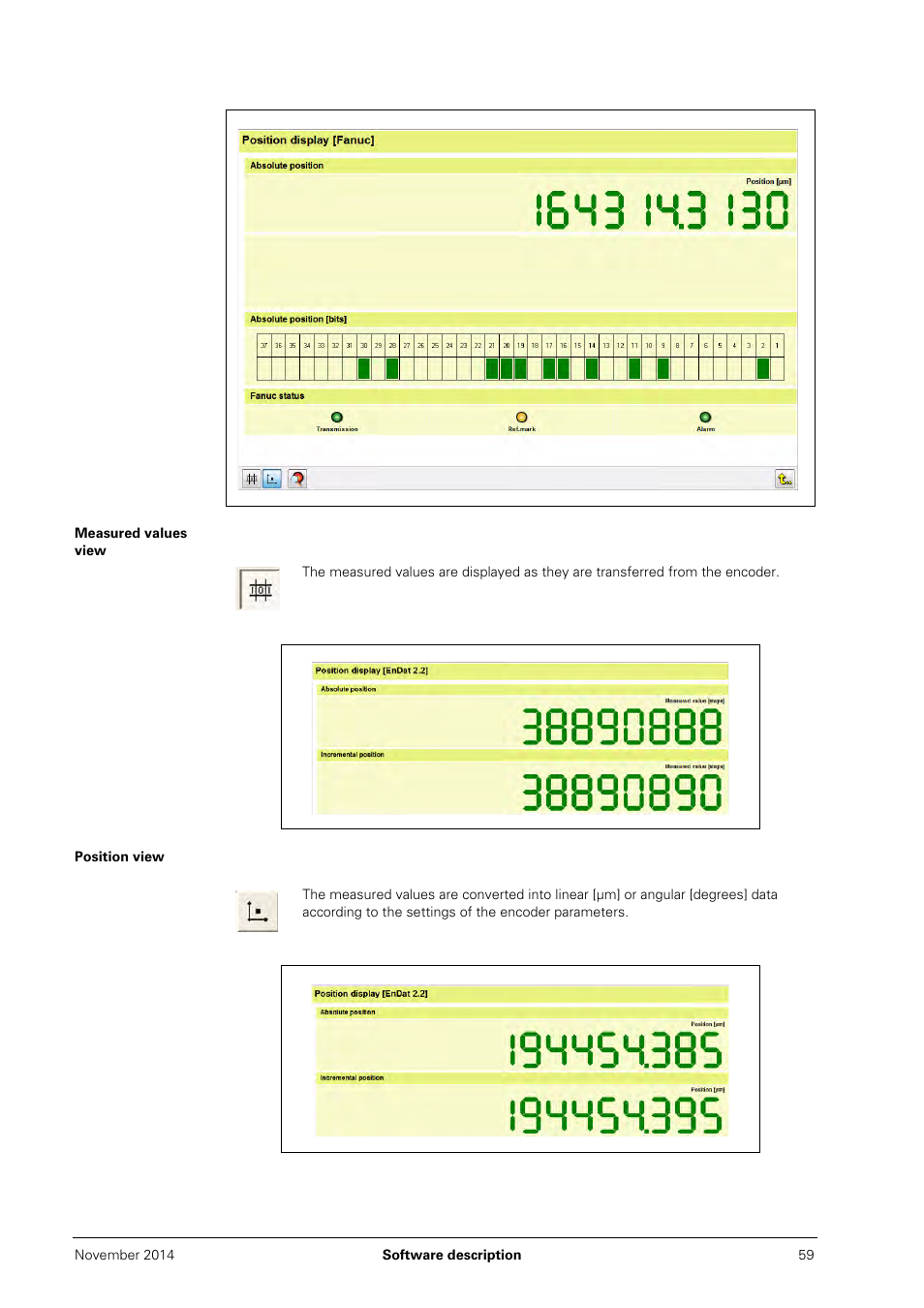 Measured values view, Position view | HEIDENHAIN PWM 20 User Manual | Page 58 / 244