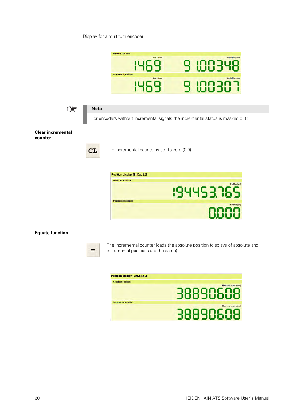 Clear incremental counter, Equate function | HEIDENHAIN PWM 20 User Manual | Page 59 / 244