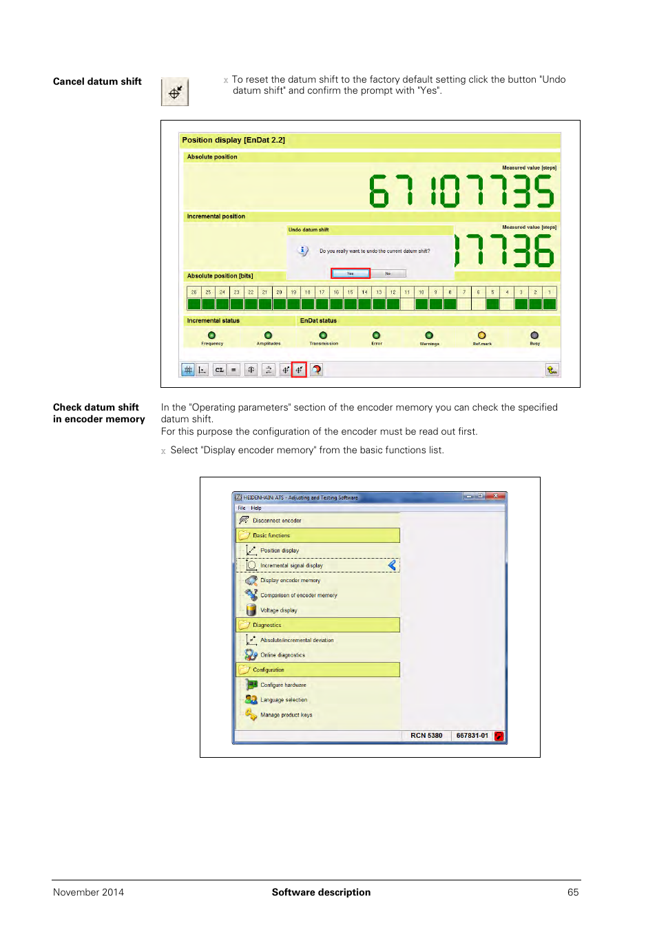 Cancel datum shift, Check datum shift in encoder memory | HEIDENHAIN PWM 20 User Manual | Page 64 / 244