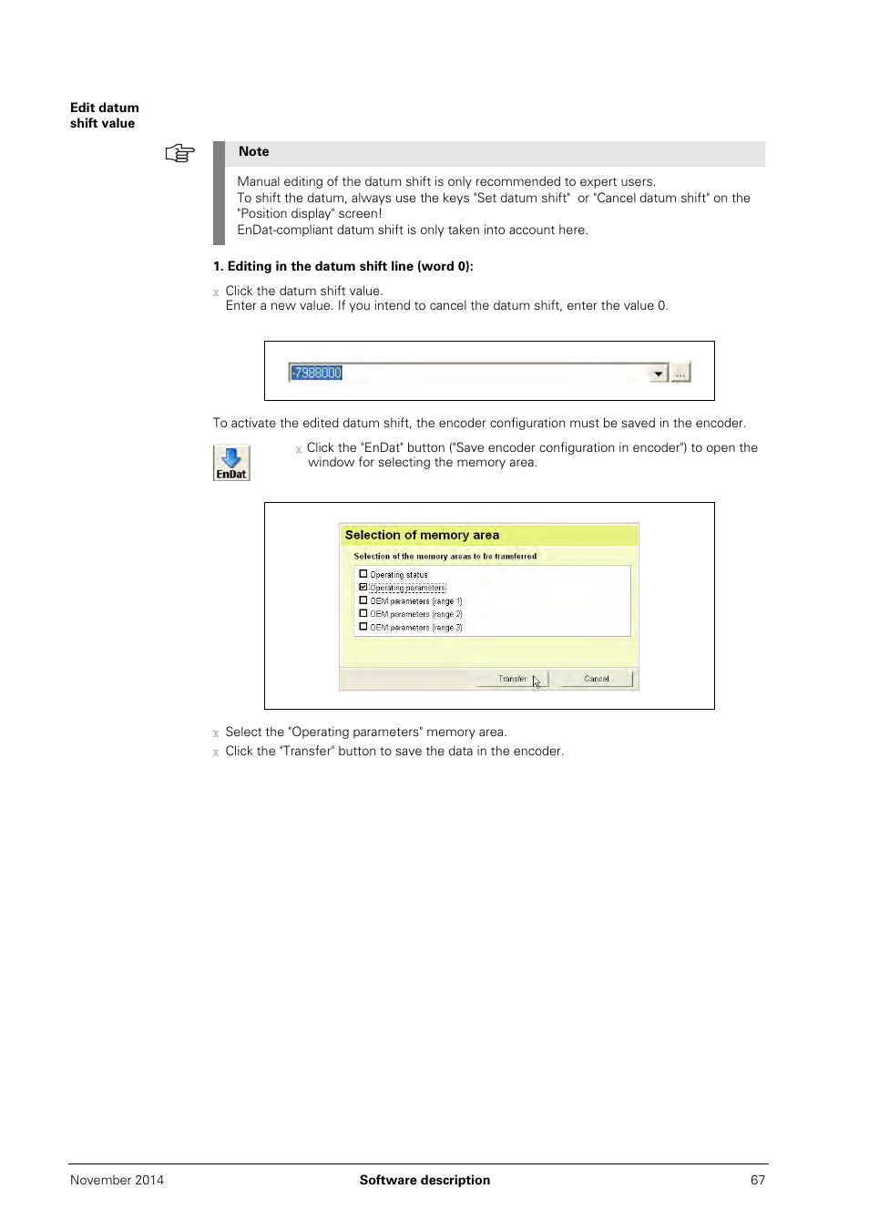 Edit datum shift value | HEIDENHAIN PWM 20 User Manual | Page 66 / 244