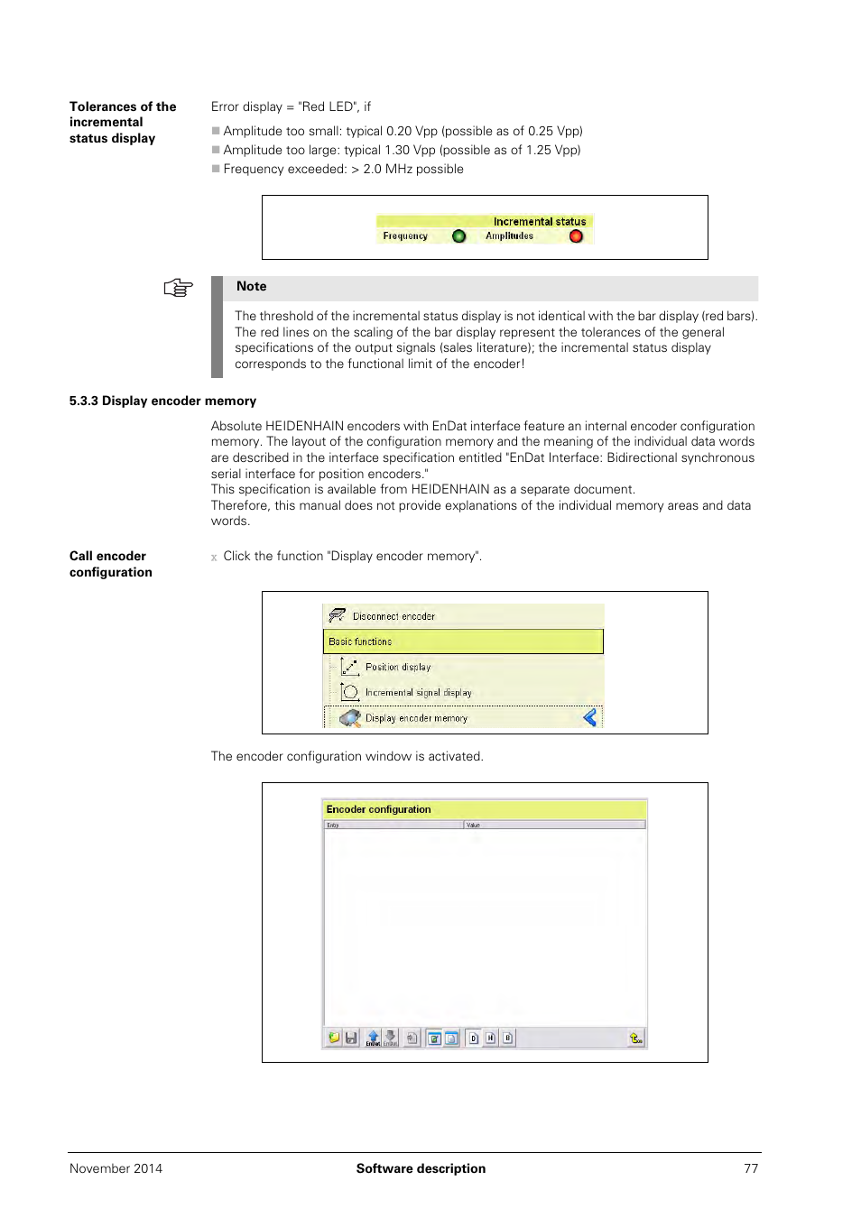 Tolerances of the incremental status display, 3 display encoder memory, Call encoder configuration | HEIDENHAIN PWM 20 User Manual | Page 76 / 244